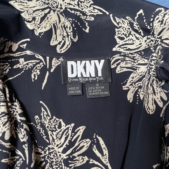 Vintage DKNY Rayon Floral Print Dress in Darkest Navy - Picture 2 of 9